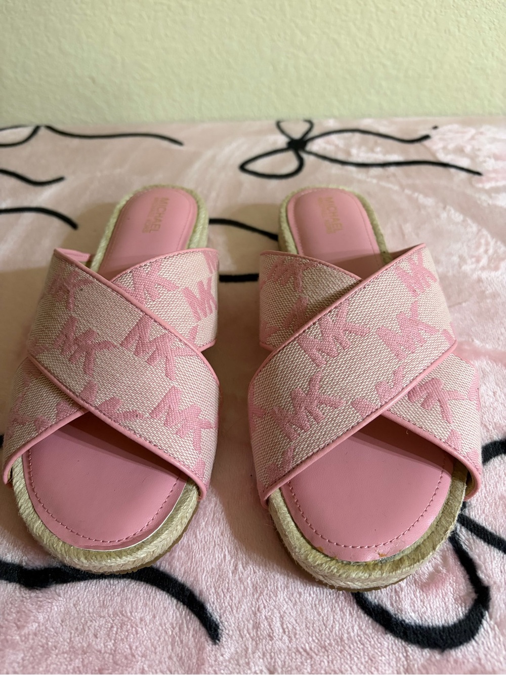 Michael Kors Pink Logo Crisscross Slide Sandals